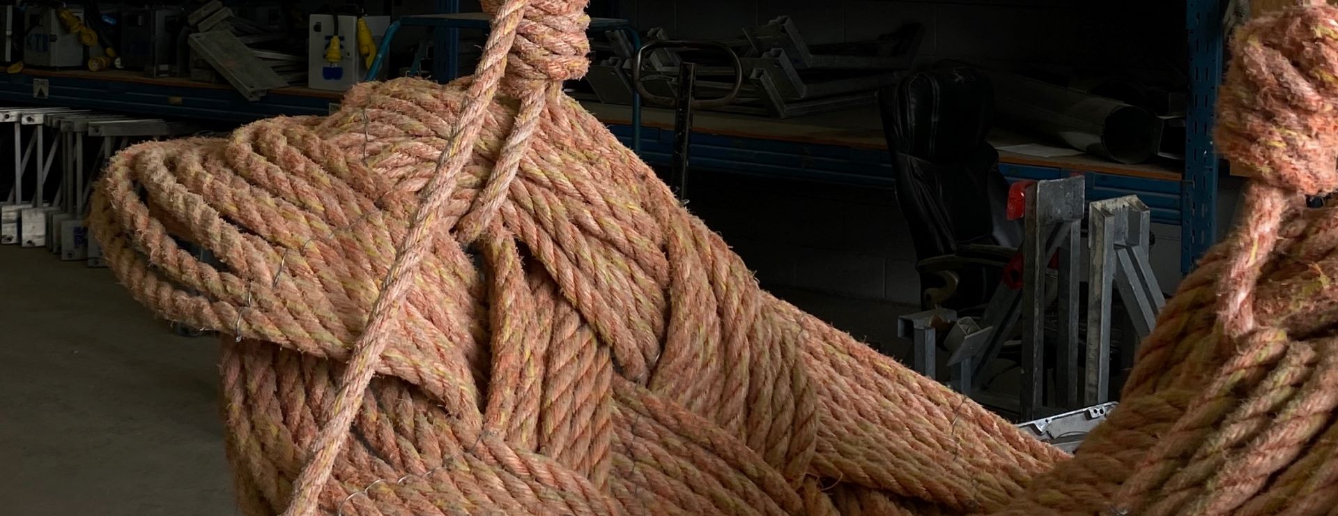 Hand woven swing made from recycled construction rope